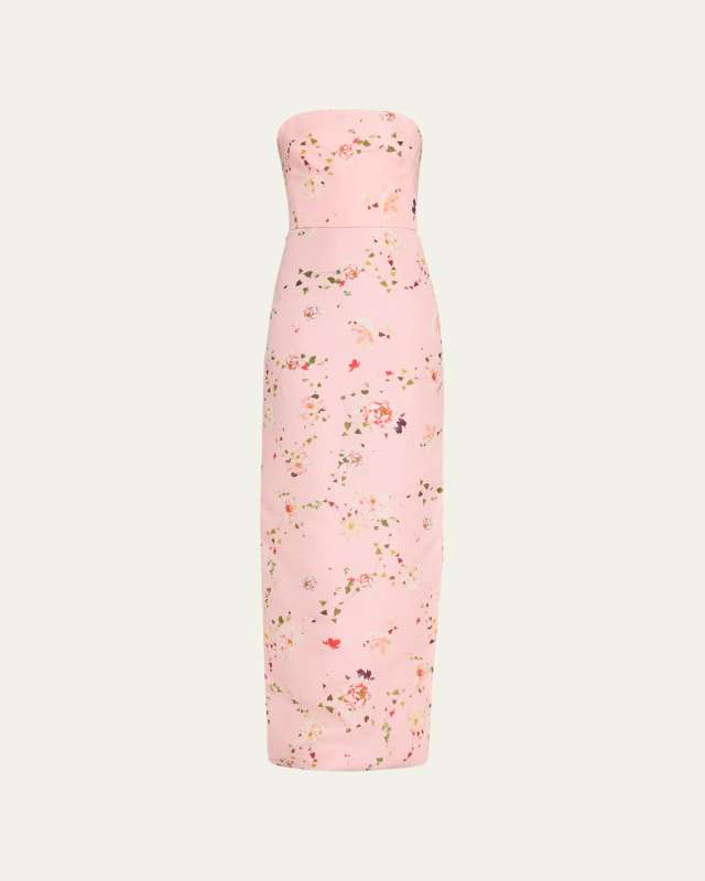 Strapless Floral Gazar Gown with Bustle Train
